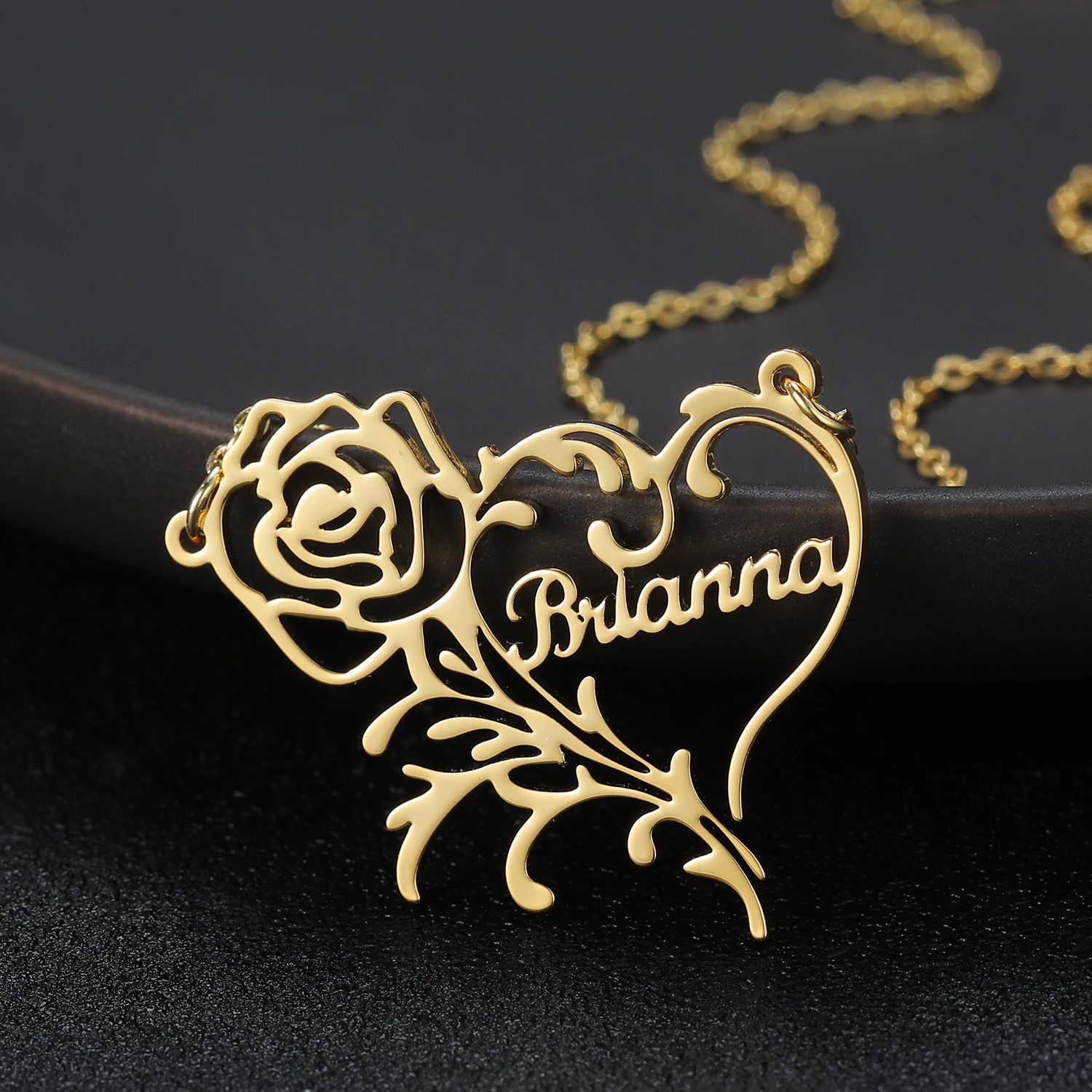 Personalized Romantic Rose Heart Name Necklace For Love Stainless Steel Customized Nameplate Name Necklaces Charm Woman Jewelry Customized Necklaces Aliexpress