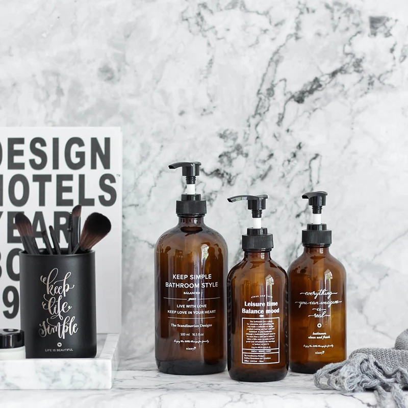 

250ml 500ml Brown Glass Storage Bottle Nordic Bath Shampoo Hand Washing Empty Bottles Liquid Lotion Sub-bottle Soap Dispenser