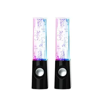 

One Pair Wired Fountain Speakers Colorful LED Lights Bass Stereo Speakers for PC Smartphone Laptop