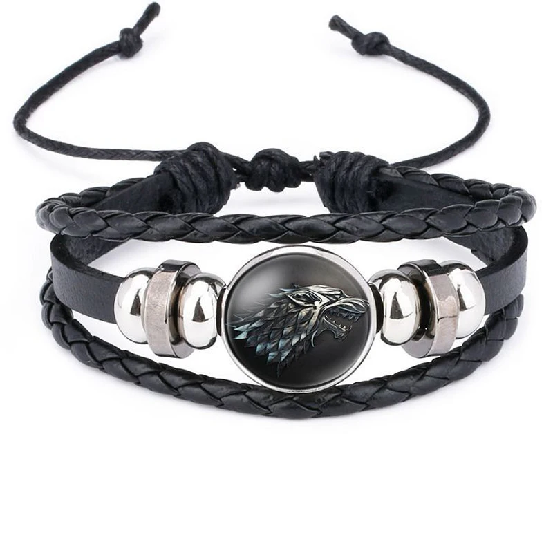 

Game of Thrones House Stark Leather Bracelet Hot Movie Multilayer Casual Fashion Braided Leather bracelets Bead Bracelet