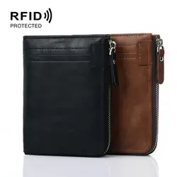 2019 кожаный бумажник Для женщин Для мужчин Винтаж короткое маленькое с двумя отделениями на молнии женские кошельки кошелек с защитой от RFID