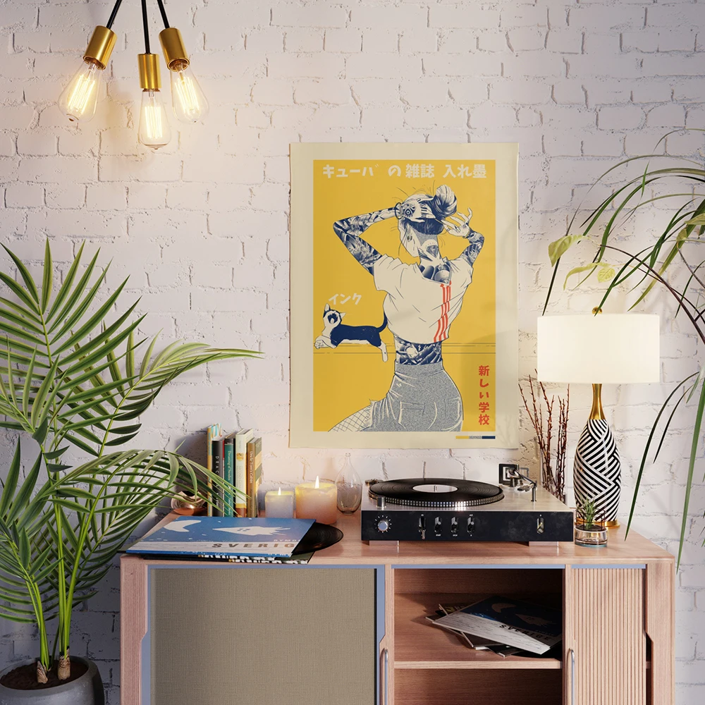 Japanese Canvas Print La Tinta Cat Poster Art Vintage Magazine Painting Wall Pictures For Living Room Home Decoration No Frame