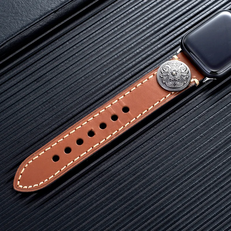 SIKAI винтажный кожаный ремешок для часов Apple Watch 44 мм/42 мм китайский стиль ремешок для часов с поворотным компасом для iWatch 4/3/2/1