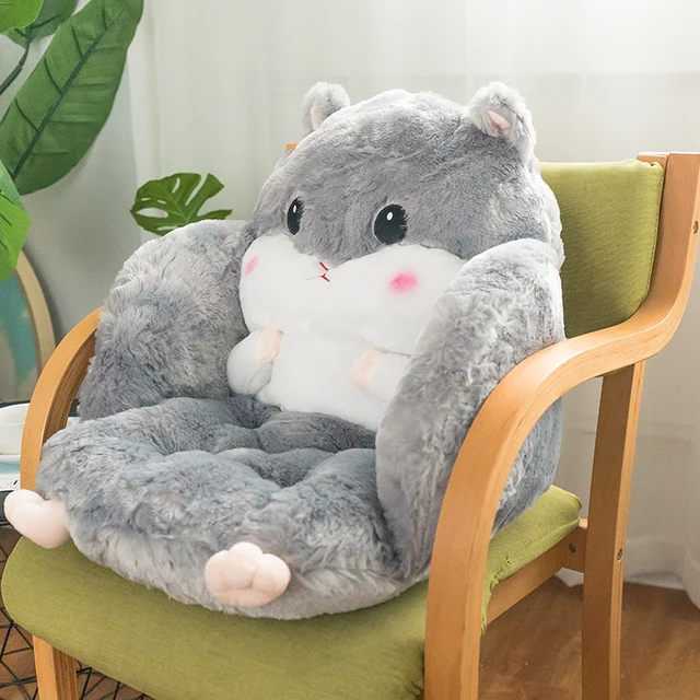 Brown Cute Hamster Chair Cushions Seat Cushion with Lumbar Support Pillow Back Cushion for Bedroom Office Car Hand Warmer Pillow Winter Plush Cushion for Home Chair