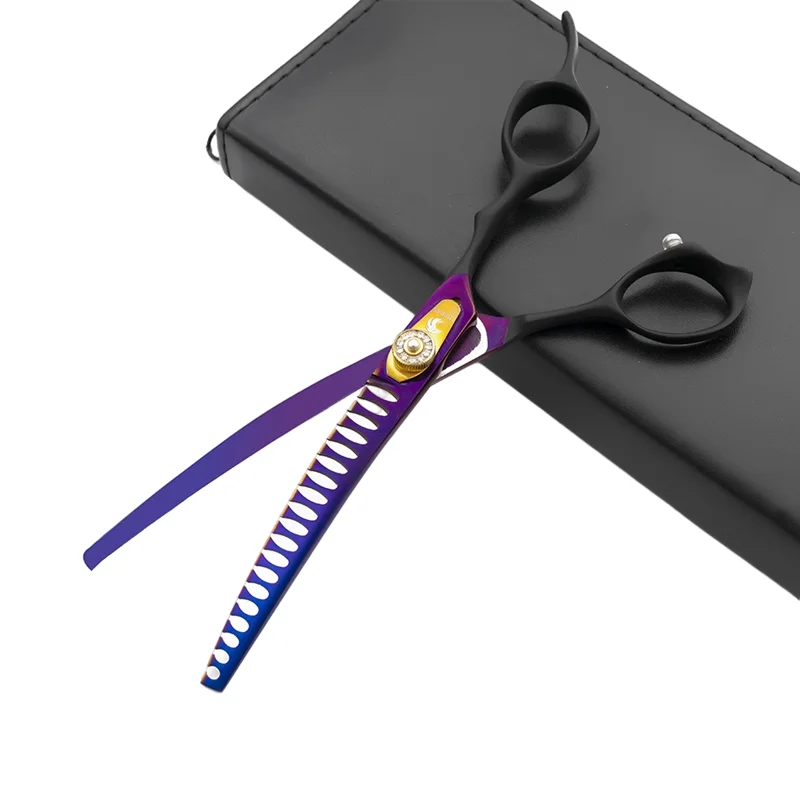 

7 Inch Purple Japanese Stainless Steel 440C Pet 19 Teeth Hair Thinning Down Curved Scissors Dog Grooming Shears