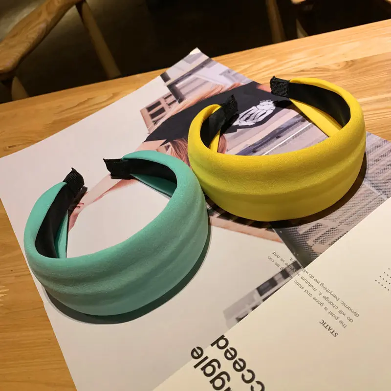 

Women Simple Solid Sponge Wide Hairbands Bohemian Multi Colors Plain Headbands Party Quality Headwraps Handmade Hair Holder