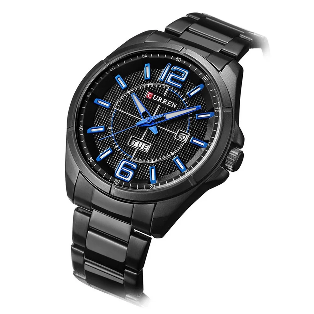 

8271 Brand New Men Fashion Watch Strap Week Quartz Watches Full Stainless Steel Band Relogio Casual Simple Masculino Wristwatch