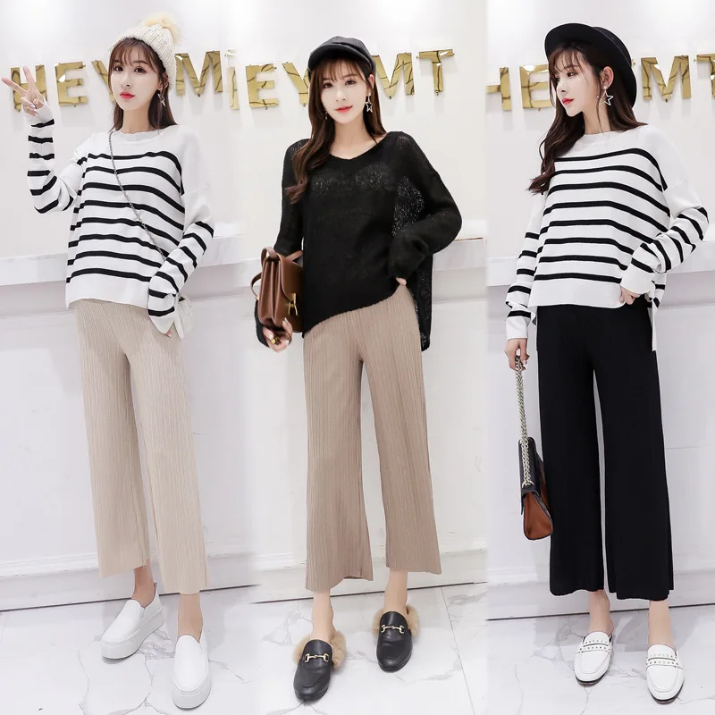 

Pregnant Women Pants 2019 Autumn Clothing New Style Loose Pants Pleated Retro Gentle Wind Knitted High-waisted Drape Pregnant Wo