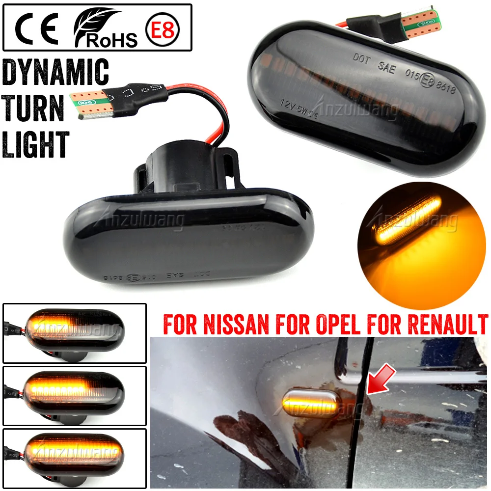 2x Led Dynamic Turn Signal Lights Side Marker For Renault Clio Trafic Kangoo Twigo Dacia Logan