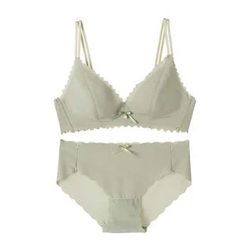 

Fashion Sexy Smooth No Trace One-piece No Steel Ring Bra Set Bow Pearl Bra Briefs Two-piece New