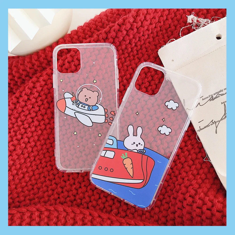 Funny Couple Spaceship Rocket Bunny Superman Phone Case For iPhone 11 Pro Xs MAX XR X 7 8 Plus SE 2 Clear Soft TPU Back Cover |