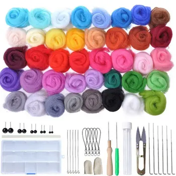 

40Colors Wool Felting Tool Wool Felt Roving Kit Fiber Material with Felt Needle Set Weaving Needlework Spinning Craft Kits