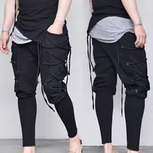 Men Solid Color Baggy Pencil Pants Navigator Bandage Elatsic Waist Trousers