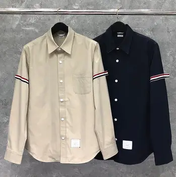 

2020 Fashion TB THOM Brand Jacket Men Denim Cardigans Clothing Spring Autumn Turn-Down Collar Striped Casual Coat