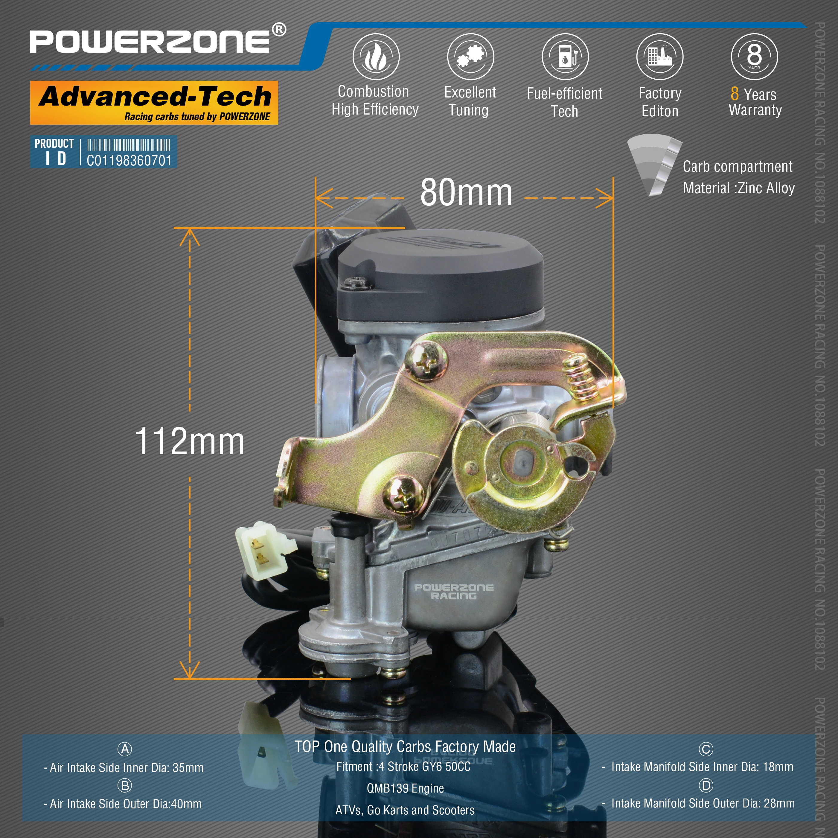 Powerzone карбюратор PD18J 18 мм CVK Ускорительный Насос Carb для GY6 50CC 139QMB 139QMA Мотоцикл Скутер Квадроцикл багги