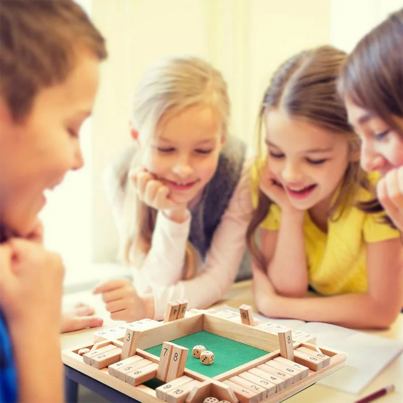

4 Players Shut The Box Wooden Traditional Pub Dice Family Kids Childrens Game