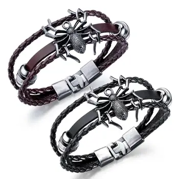 

2020 punk spider black braid multilayer leather bracelet men hiphop armband jewelry accessories pulseira masculina