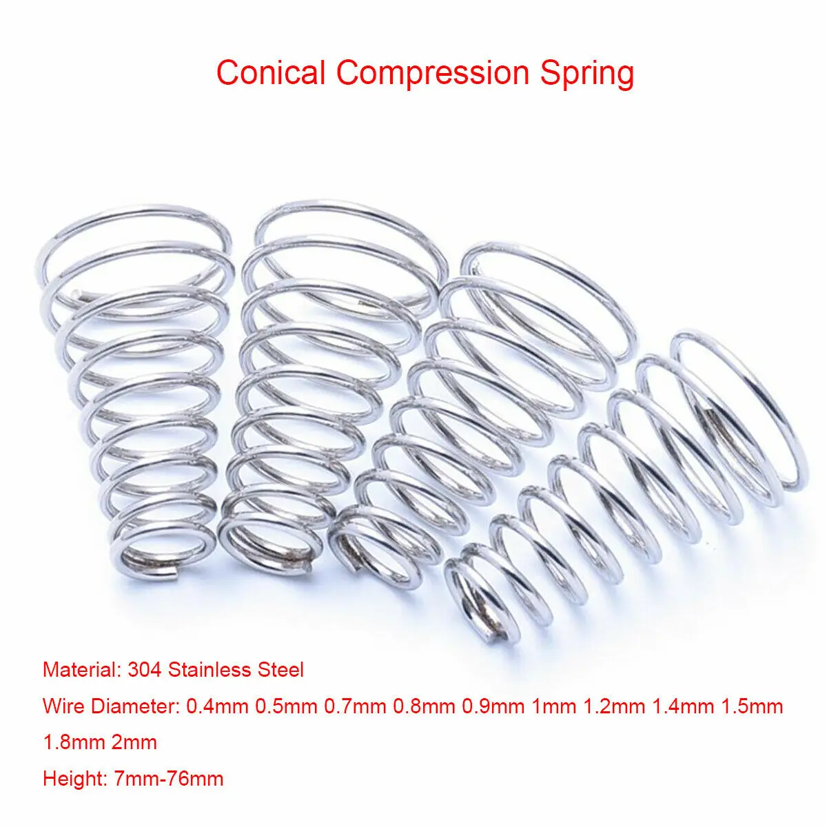 5pcs / lot 304 Stainless Steel Tower Springs Conical Cone Compression Spring Pressure Spring Wire Dia 0.4mm 0.5mm 0.7mm 0.8mm