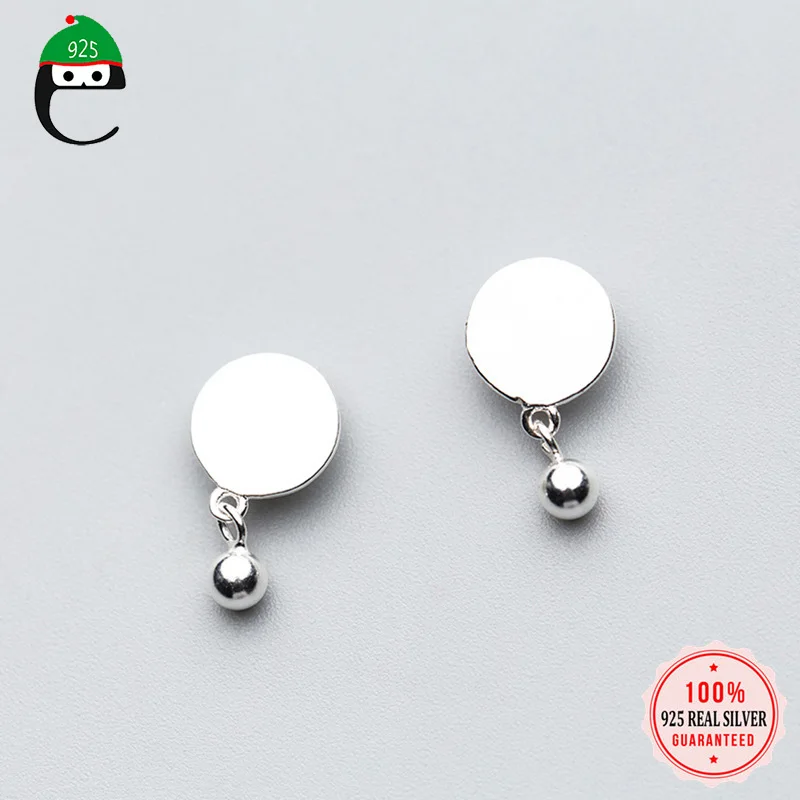 

ElfoPlataSi 925 Solid Real Sterling Silver 14mmX8mm Round Beads Summer Stud Earring For Women Girl Fine Jewelry Brincos XY175
