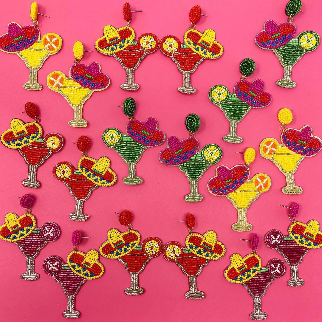Vedawas INS Fashion Beaded Margarita Earrings for Women Boho Colorful Handmade Wine Glass Drop Accessories Jewelry Gift | Украшения и