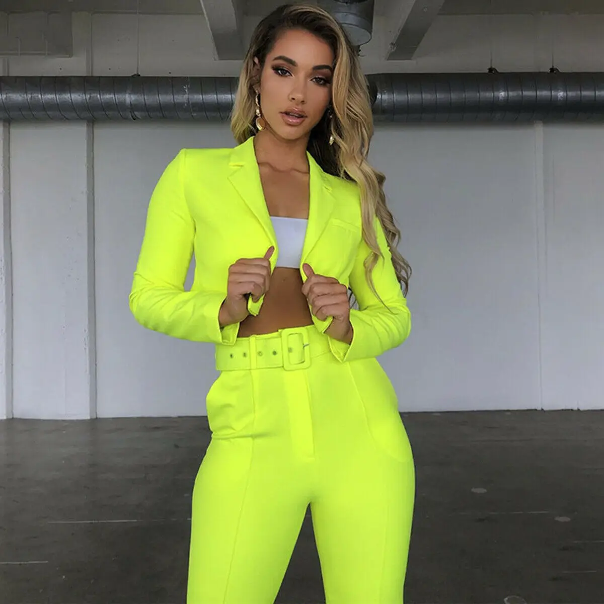 

Work Fashion Pant Suits 2 Piece Set for Women Double Breasted Blazer Jacket & Trouser Office Lady Suit Feminino 2019