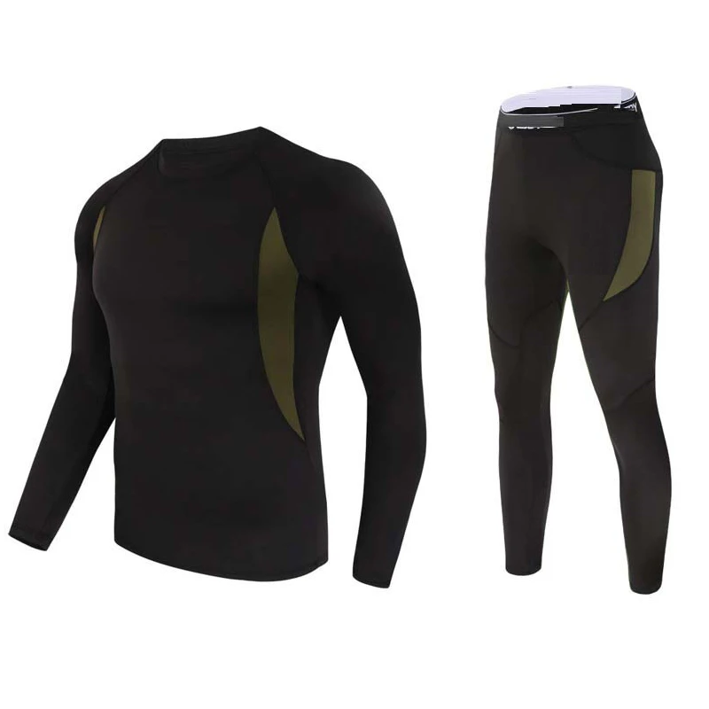 Thermal underwear Men Winter Thermal clothing Fleece long johns winter thermal underwear Compressed sportswear base layer warm - Цвет: Черный