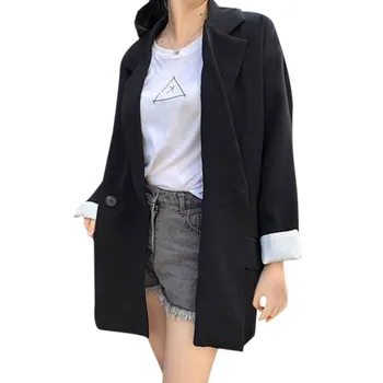 

New Spring Women Casual Long Sleeves Pockets Blazer Coat Feminino Autumn Fashion Single Button Solid Color Blazer Jackets
