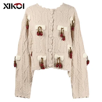 

Spring Fall Sweater Cardigans Women 2020 Long Sleeve Open Stitch Loose Sweater Jacket Applique Flower Clothes Female Knit Coat
