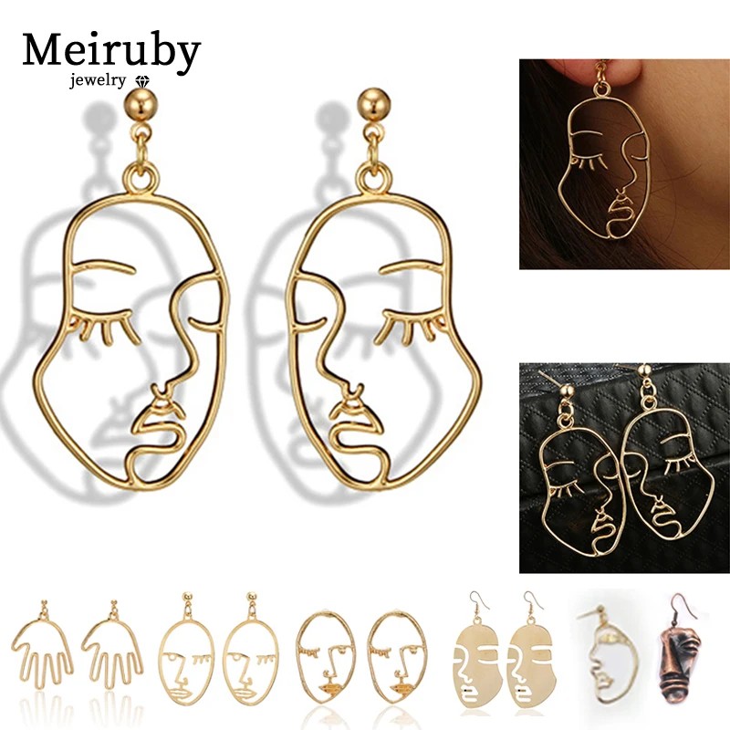 Meiruby новый уникальный дизайн лица серьги 2019 Золото Серебро трендовые простые