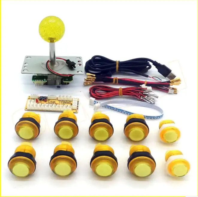 LED Arcade Joystick Button DIY Kit Zero Delay USB Encoder To PC 5Pin Illuminated Joystick+ 5V LED Push Buttons for Game Machine - Цвет: Yellow 2