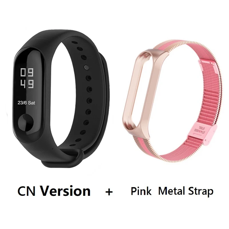 Origina Xiaomi mi Band 3 умный Браслет фитнес-браслет большой сенсорный экран OLED частота сердечных сокращений сообщения Smartband mi Band F2 - Цвет: CN add pink metal