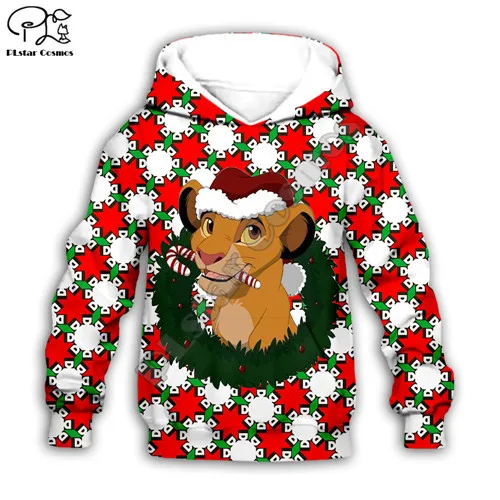 Детский комплект с рождественским принтом «Король Лев Simba», толстовки с капюшоном с объемным рисунком толстовки с Санта Клаусом kawaii рубашки на молнии для мальчиков и девочек, штаны - Цвет: Kids hoodies
