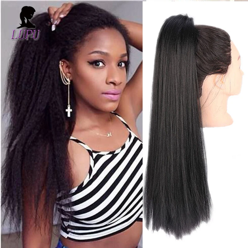 LUPU 20 Inch Kinky Straight Heat Resistant Synthetic Hair Ponytail With Two Plastic Combs Natural Fake Extensions For Women | Шиньоны и