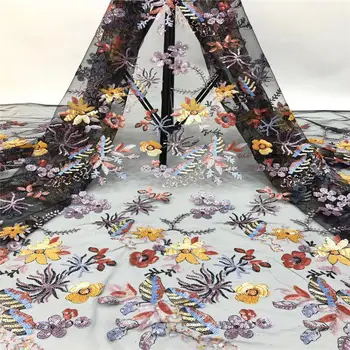 

The latest African lace 2020 high quality yellow sequins rich tulle mesh French lace Nigeria apparel fabric