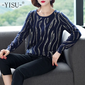 

YISU fashion Printed sweater Women Long sleeve Big O neck Pullovers Women Autumn Winter warm Sweater Female Loose Pullovers