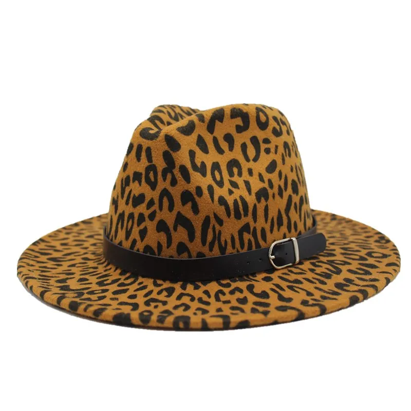 Seioum тренд унисекс плоские полями шерсть фетр Джаз Fedora шапки для мужчин женщин леопард зерна кожаный ремешок Декор Трилби Панама шляпка для официальных мероприятий - Цвет: Dark orange