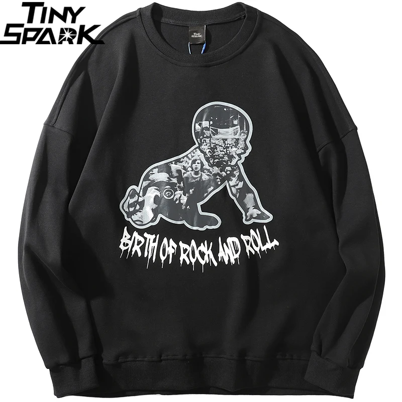 

2019 Harajuku Sweatshirt Pullover Streetwear Birth of Rock and Roll Mens Sweatshirts Hoodie Hip Hop Baby Print Loose Sweat Shirt