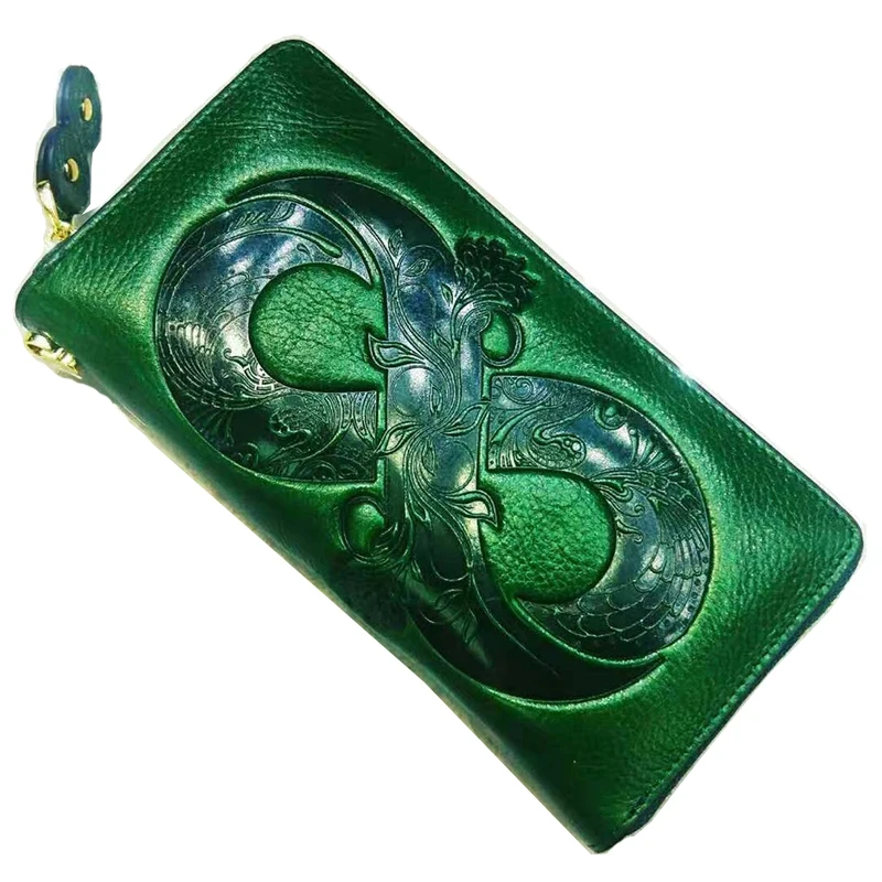 Women Wallets Leather Purses Floral Genuine-Leather Long Large