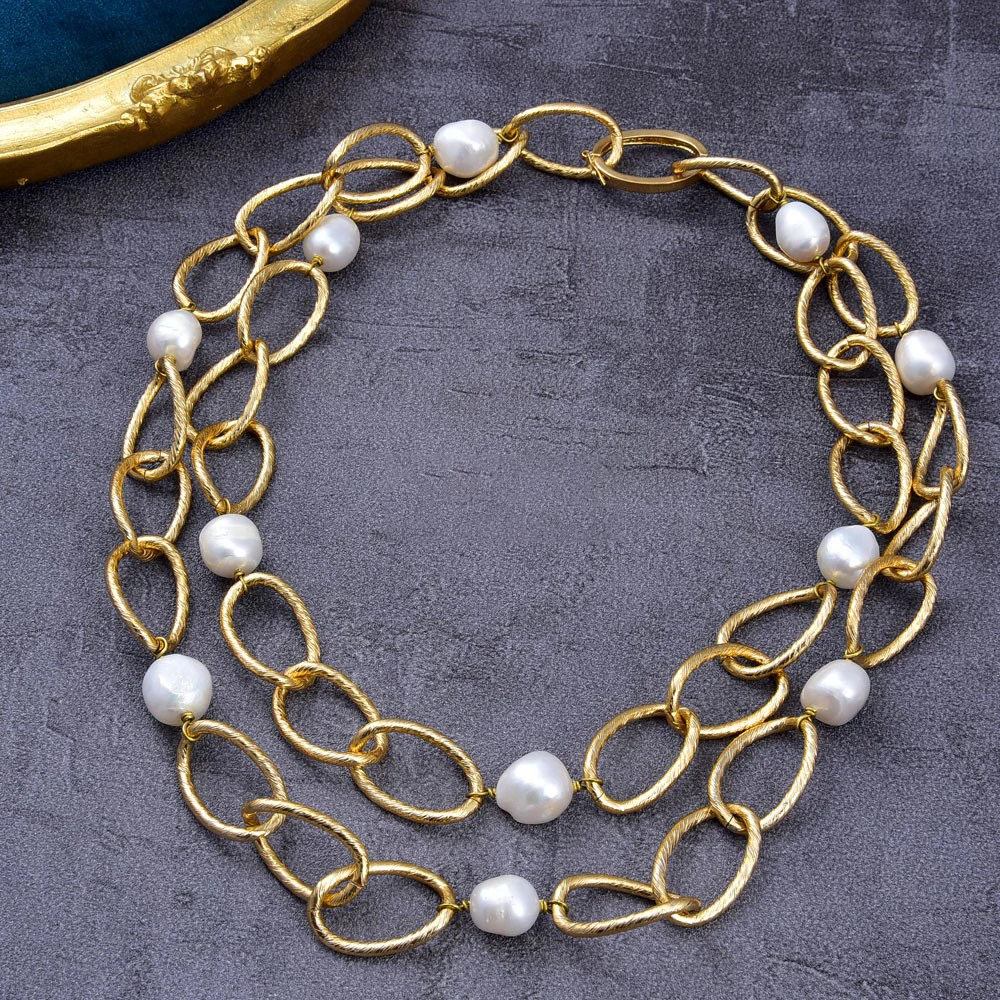 

40" Women's 15MM Baroque Pearl Gold Plated 18K Chain Necklace