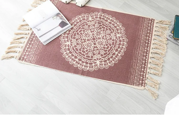 Helper Description Diagram：A thin tapestry carpet with cotton printing and vintage plain color for generations of cross-border Nationalities