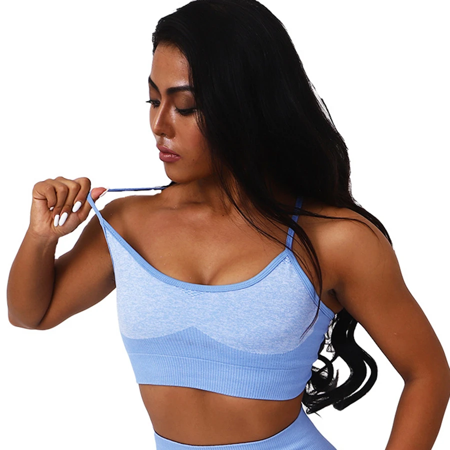 Light blue (Bra) Спортивные комплекты для бега, Женская бесшовная одежда для йоги, бюстгальтер, леггинсы, комплект из 2 предметов, колготки, штаны с высокой талией, леггинсы для спортзала, фитнеса, спортивная одежда - Цвет: Light blue (Bra)