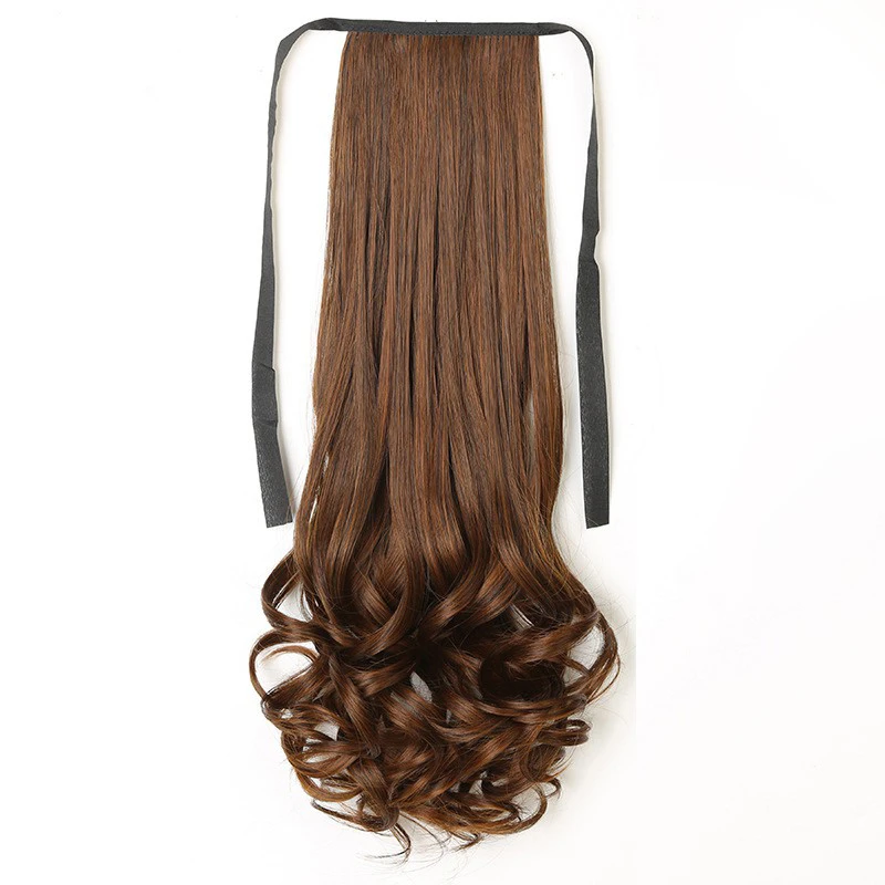 1 шт. 48 см женский парик лента для хвостика-тип волос хвост прививка вьющиеся парик для Волос Стайлинг фара коричневый темно-коричневый натуральный черный - Цвет: 01