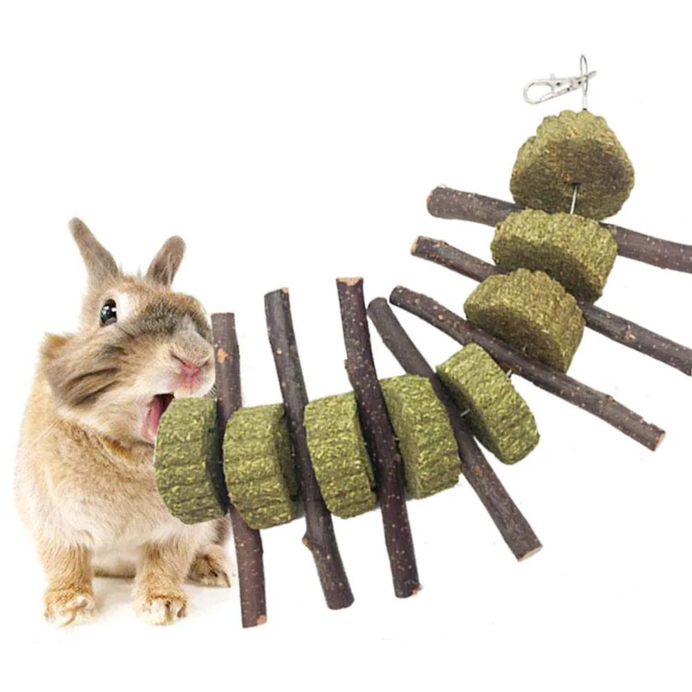Игрушка для домашних животных Кролик Хомяк здоровье зубов яблоко Дерево Трава торт сердце жевательная игрушка для прорезывания зубов палка - Цвет: Wood Color