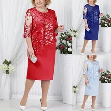 Горячее предложение нового размера плюс женское кружевное с коротким рукавом женское платье-миди Коктейльные Вечерние платья размера плюс размера плюс повседневные женские