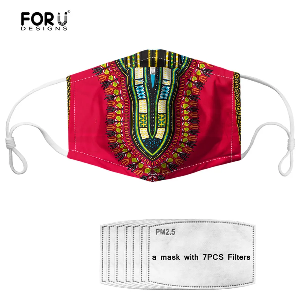 

FORUDESIGNS Drop Shipping 2020 Traditional African Prints Unisex Face Mask Reusable Washable Windproof Mouth Mask with 7 Filters