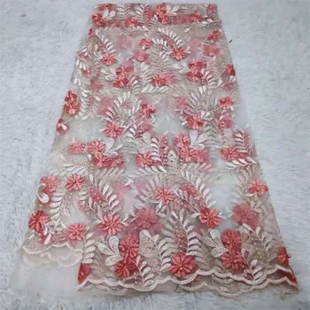

2019 High Quality French 3D Tulle Beaded African Lace Fabric beads Embroidered Nigerian Lace Fabrics For Wowen Dress
