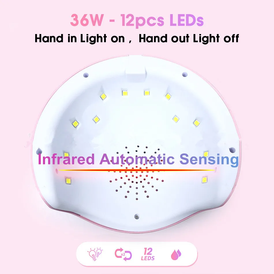 36 Вт Гель-лак лампа для сушки ногтей с кнопкой таймера смарт-сенсор ЖК-экран большое пространство Сушилка для ногтей светодиодные УФ лампы Маникюр для ногтей, инвентарь