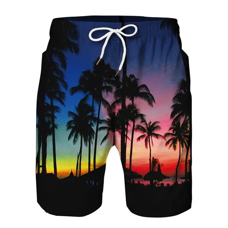 Sunset Beach Palms tree 3D All Over Printed Mens Shorts Unisex Streetwear Shorts Summer Beach Polyester Casual Shorts DK-31