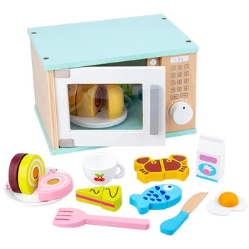 

Rowsfire 12Pcs/Set Children Wooden Pretend Play Kitchen Microwave Oven Toy Simulation Foods Playset