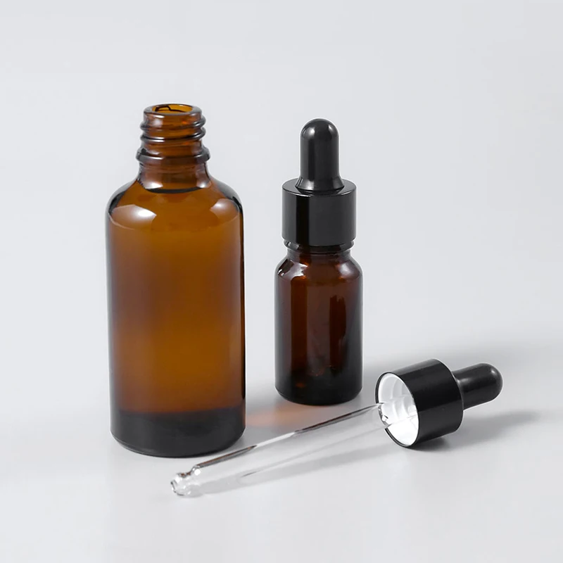 

20pcs Empty Dropper Bottle Amber essential oil Glass Aromatherapy Liquid Brown 5ml-100ml massage Pipette Refillable Drop Bottles